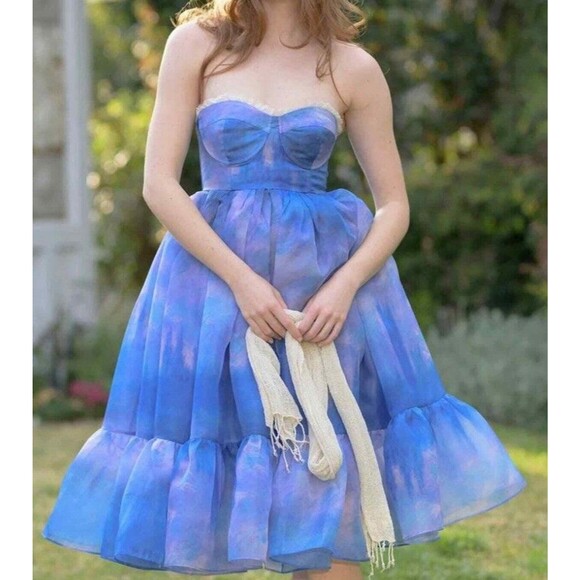 Selkie Dresses & Skirts - NWT Selkie The Parliament French Corset Dress Mini Blue Lace Trim Size XL